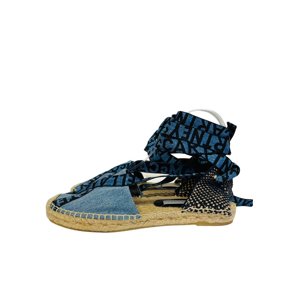 STELLA MCCARTNEY Blue Denim Gaia Canvas Lace Up Ankle Tie Espadrilles Flats 37 - Picture 6 of 8